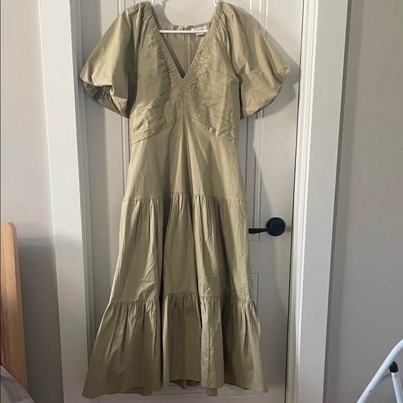 Club Monaco Olive Green Tiered Poplin Maxi Dress - Picture 1 of 5